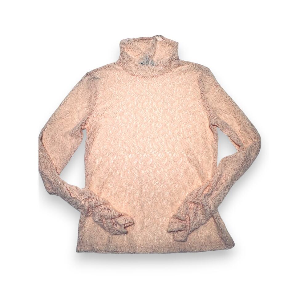 Elloquent Pink Lace Turtle Neck Long sleeve Size Medium